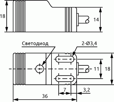 Габаритные размеры индуктивных датчиков ONDO LS-18