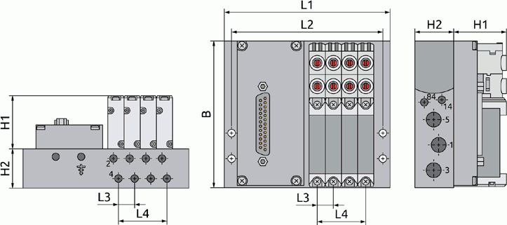 Габаритные размеры пневмоостровов серии VPI-M
